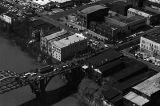 Aerial view of marchers on Broad Street and the Edmund Pettus Bridge in Selma, Alabama, on the first day of the Selma to Montgomery March.