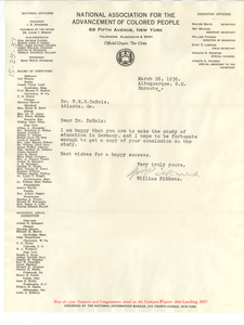 Letter from William Pickens to W. E. B. Du Bois