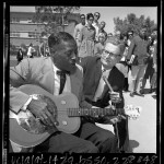 Blues guitarist Son House playing as professor Dr. D. K. Wilgus records music at 3rd annual UCLA Folk Festival, 1965