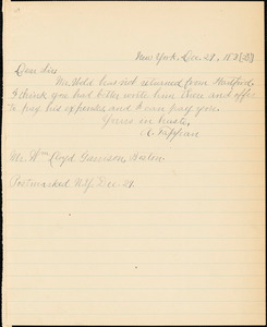 Letter from Arthur Tappan, New York, [New York], to William Lloyd Garrison, 183[2] Dec[ember] 29