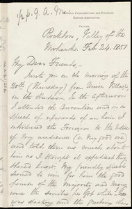 Thumbnail for Letter from George Thompson, Rockton, Valley of the Mohawk, [NY], to Anne Warren Weston, Feb. 24, 1851, 1/2 p.[past] 9 a.m