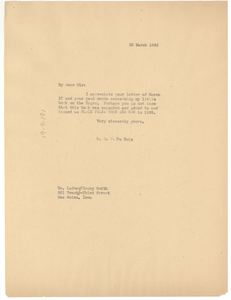 Letter from W. E. B. Du Bois to Luther Henry Smith