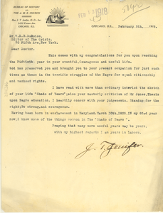 Letter from Rev. J. T. Jenifer to W. E. B. Du Bois