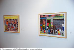 Photograph of two brightly colored art works