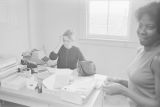 Mary Ellen Gale at her desk at the Southern Courier office in the Frank Leu Building in Montgomery, Alabama.