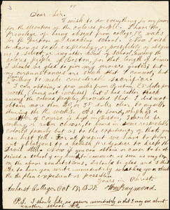 Letter from William Raymond, Amherst College, [Amherst, Massachusetts], to William Lloyd Garrison, 1835 Oct[ober] 15