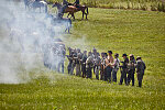 Scene during one of several battle re-enactments, held each American Independence Day Weekend, of the decisive 1863 Battle of Gettysburg in Pennsylvania, which turned the tide of the American Civil War against the Confederacy