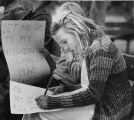 "Donna Hand, 11, makes a protest sign for the Frankford High rally."