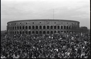 Thumbnail for Anti-war rally at Soldier's Field, Harvard University: crowd in front of Harvard Stadium, 'Free Bobby Seale' sign in background