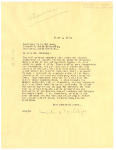 Letter from W. E. B. Du Bois to The Association of Colleges for Negro Youth