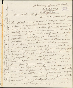 Letter from Elizur Wright, New York, to Amos Augustus Phelps, 1837 Oct[ober] 20