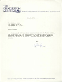 Letter from the Charleston Museum to Millicent Brown, October 1, 1991