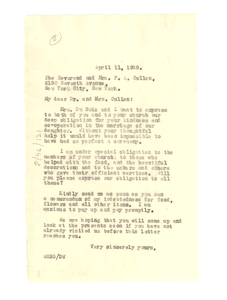 Letter from W. E. B. Du Bois to Rev. and Mrs. F. A. Cullen