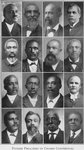 Pioneer preachers in Colored Conferences; First row, across: Rev. N. M. Carroll, D.D., Washington; Rev. H. W. Key, D.D., Tennessee; Rev. E. W. S. Peck, D.D., Washington; Rev. Pierre Landry, D.D., Louisiana; Second row: Rev. Robert Smith, North Carolina; Rev. Edward Lee. Texas; Rev. A. R. Melton, Atlanta; Rev. Daniel Brooks, North Carolina; Third row: Rev. Jeffrey Grant, Florida; Rev. R. E. Gillum, D.D., Central Missouri; Rev. O. Nelson, Central Alabama; Rev. J. E. Wilson, D.D., South Carolina; Fourth row: Rev. Joseph Courtney, D.D., Lexington; Rev. J. M. Shumpert, D.D., Mississippi; Rev. Harry Swann, West Texas