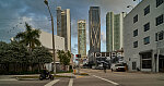 A view of downtown Miami, Florida, skyscrapers from the Overtown District, a largely African-American neighborhood that was called "Colored Town" in the days of rigid Jim Crow segegation regulations, particularly in the American South, from the late-19th to mid-20th centuries