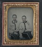 [Two unidentified soldiers in Confederate battle shirts]