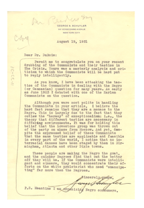 Letter from George S. Schuyler to W. E. B. Du Bois