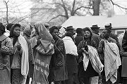 Civil rights demonstrators gathered in the George Washington Carver Homes neighborhood in Selma, Alabama, during the "Berlin Wall" demonstrations.