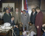 Presentation of a Thanksgiving turkey by the Alabama Poultry and Egg Association to Governor George Wallace in his office in Montgomery, Alabama.