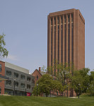 Small and large, older and newer together in the South College area of the University of Massachusetts-Amherst, the flagship campus of the state university's system in Amherst, Massachusetts