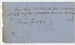 Receipt for payment from John Cocke to F. H. James, Greene County, Alabama, March 17, 1853