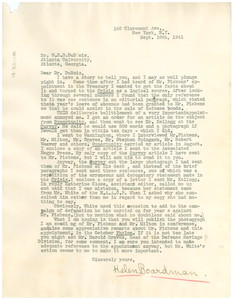 Letter from Helen Boardman to W. E. B. Du Bois