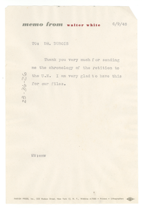 Memo from Walter White to W. E. B. Du Bois