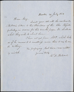 Letter from Robert Folder Wallcut, Boston, [Massachusetts], to Samuel May, 1851 July 24