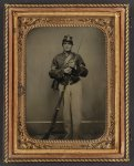 [Unidentified soldier in New York state enlistedman's uniform with bayoneted musket]