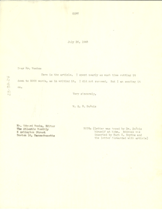 Letter from W. E. B. Du Bois to Atlantic Monthly