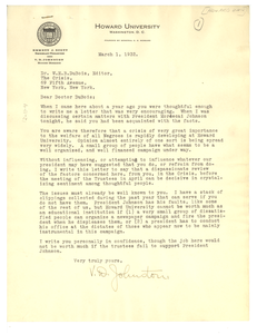 Letter from Howard University to W. E. B. Du Bois