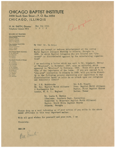 Letter from Chicago Baptist Institute to W. E. B. Du Bois