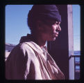 Market wanderer in watch cap, courtyard, Pike Place Market, circa 1967