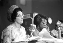 Mrs. Hardy speaking at a hearing of the Senate Subcommittee on Employment, Manpower, and Poverty at the Heidelberg Hotel in Jackson, Mississippi.