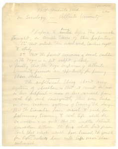 Post graduate work in sociology in Atlanta University