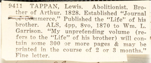 Letter from Lewis Tappan, 206 Degraw St[reet], Brooklyn, N[ew] Y[ork], to William Lloyd Garrison, 1870 Jan[uary] 29