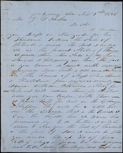 Thumbnail for A. J. McElveen, Montgomery, Ala., autograph letter signed to Ziba B. Oakes, 1 November 1856