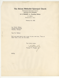 Letter from R. R. Wright, Jr. to W. E. B. Du Bois