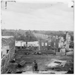 [Richmond, Va. Ruins of Richmond &amp; Petersburg Railroad bridge; south bank of the James beyond]