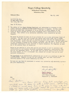 Letter from Negro College Quarterly to W. E. B. Du Bois