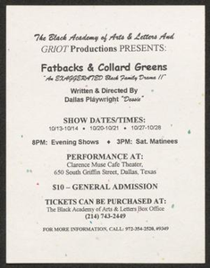 Flyer: Fatbacks & Collard Greens