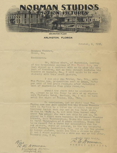 Letter: Arlington, Florida to Douglass Theatre, Macon, Georgia, 1926 Oct. 9