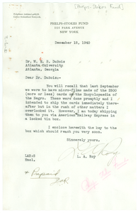 Letter from Phelps-Stokes Fund to W. E. B. Du Bois