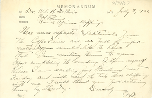 Memorandum from C. H. Tobias to W. E. B. Du Bois