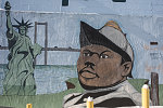 Marcus Garvey, MLK Jr. mural at AAA Party Store by Bennie White, 1993 E. Warren Ave. at Lenox Ave., Detroit, 2018