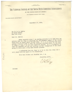 Letter from YMCA National Conference on Colored Work to W. E. B. Du Bois