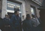 Hosea Williams speaking to demonstrators outside the Jefferson County courthouse in Bessemer, Alabama, during the incarceration of Martin Luther King, Jr., and several other civil rights leaders.