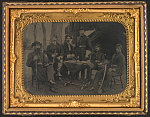 [Staff officers of the Pennsylvania Reserves 3rd Division, 5th Corps, Army of the Potomac, commanded by General Samuel W. Crawford, including Aides-de-Camp Captain Lewis Livingston, Lieutenant Alexander McLeod Crawford, Lieutenant Richard Parker Henderson, and three unidentified soldiers]