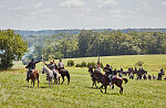 Scene during one of several battle re-enactments, held each American Independence Day Weekend, of the decisive 1863 Battle of Gettysburg in Pennsylvania, which turned the tide of the American Civil War against the Confederacy