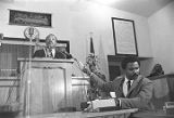 Martin Luther King, Jr., speaking to an audience at Maggie Street Baptist Church in Montgomery, Alabama.